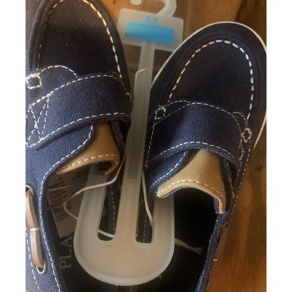 The Childrens Place Boys Boat Shoe Blue Moc Toe Hook And Loop Low Top  11 NWT - Picture 2 of 3